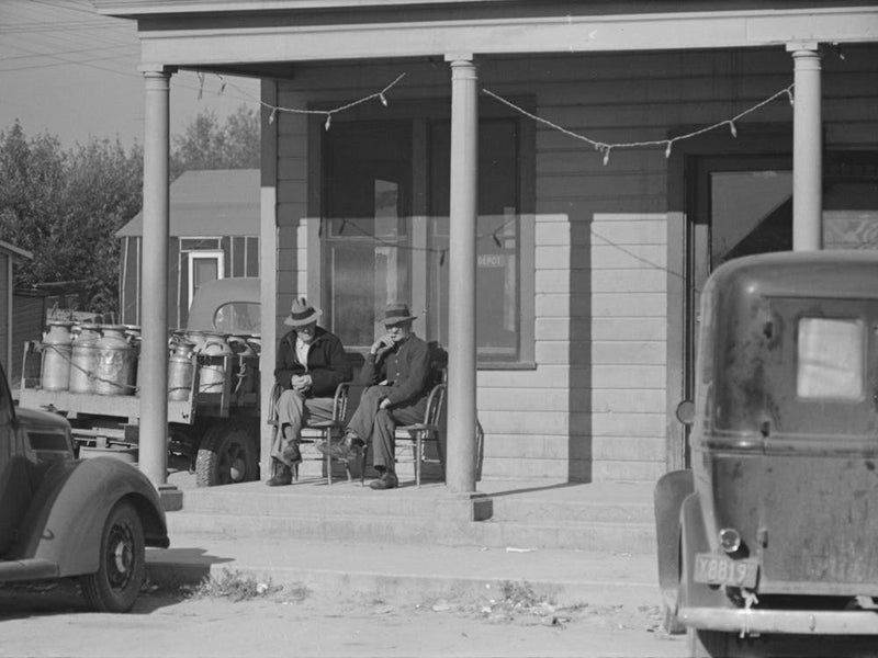 Untitled Photo, Possibly Related To Men Sitting In Front Of Hotel In The Early Morning, Little Fork, Minnesota By