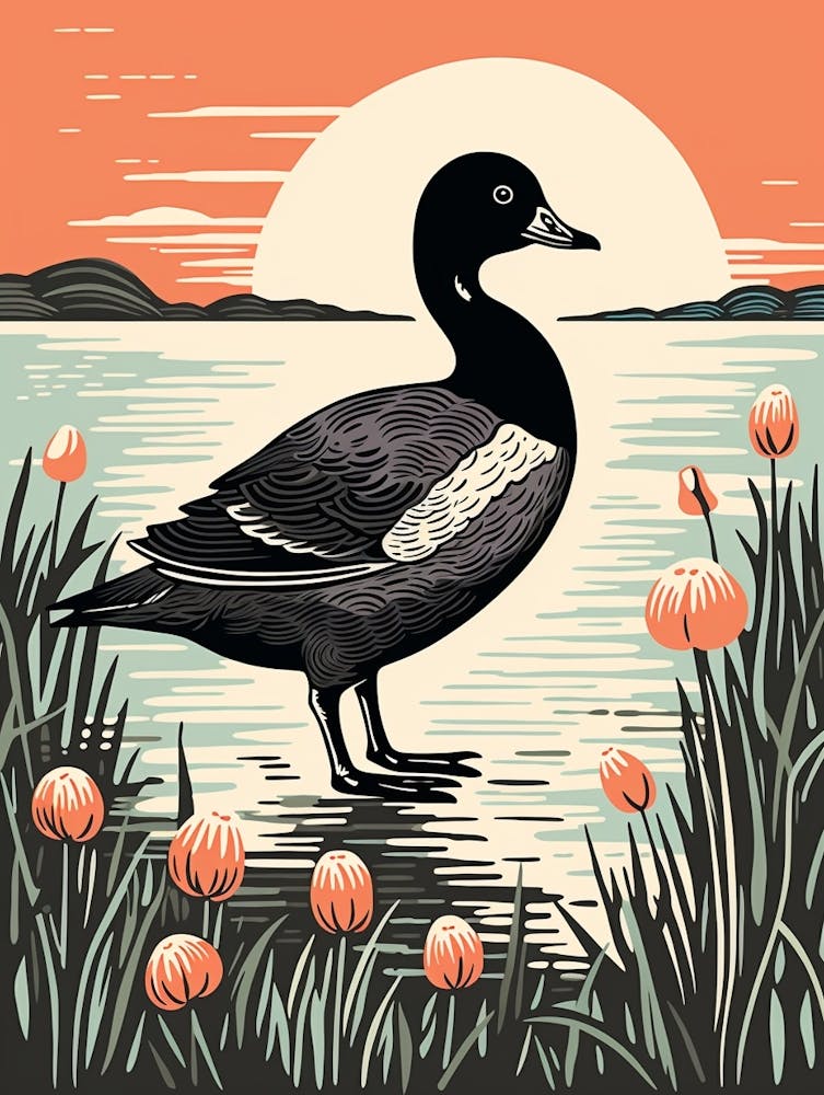 Vintage Bird Linocut Coot 1