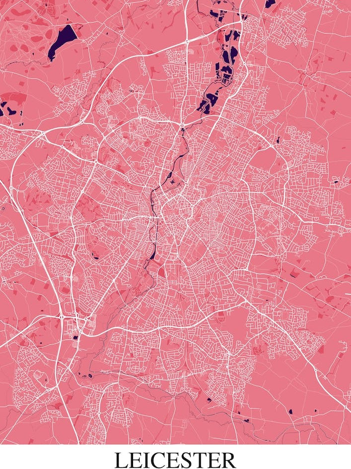 Leicester Pink Purple Map