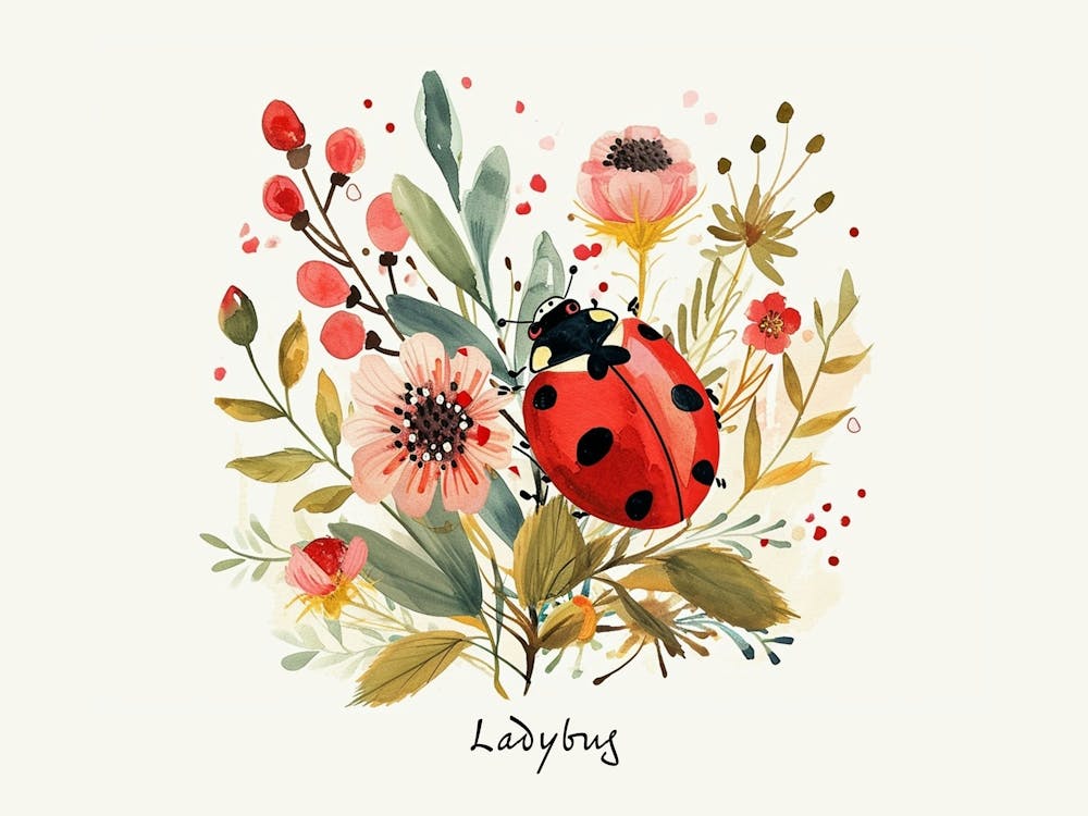 Little Floral Ladybug Poster