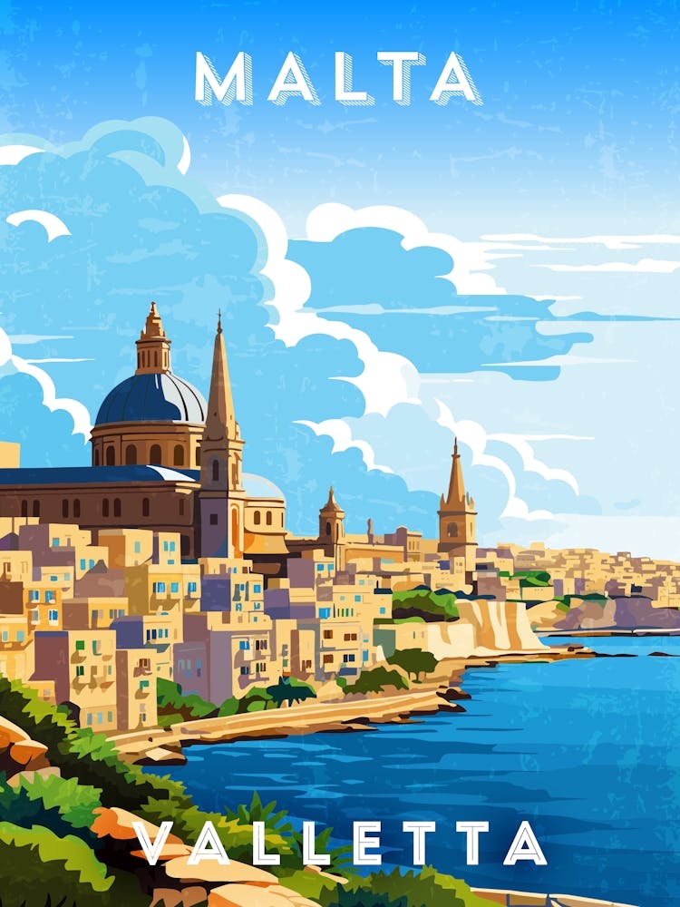 Malta, Valletta — Retro travel minimalist poster 2