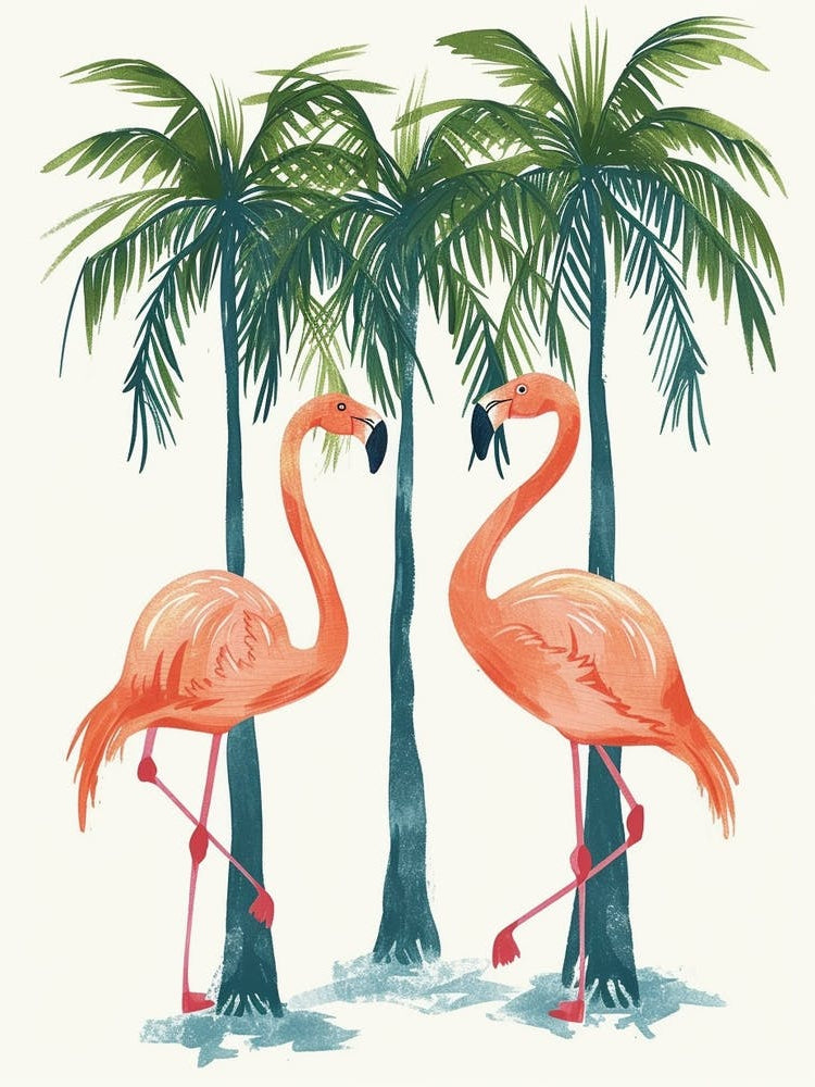 Chilean Flamingo Palm Trees Minimalist Illustration 3