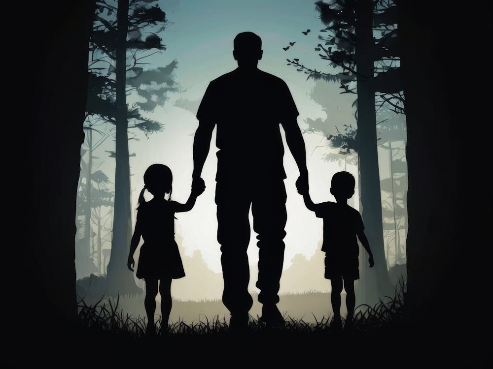 Silhouette Of A Father And His Children Father's Day