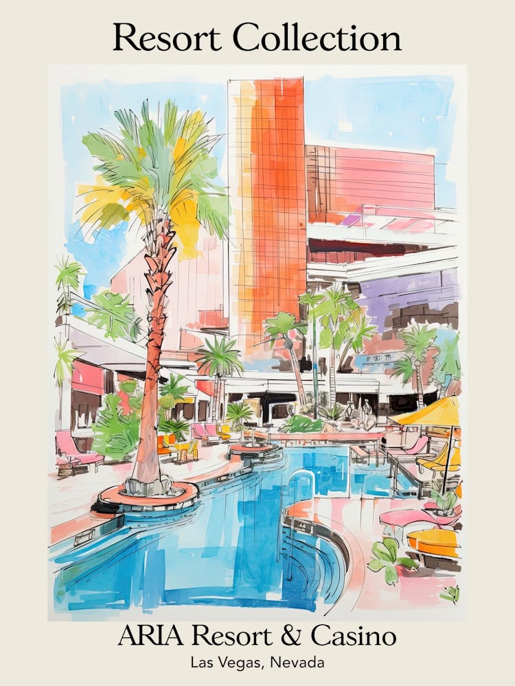 Poster Of Aria Resort Collection & Casino   Las Vegas, Nevada  Resort Collection Storybook Illustration 4