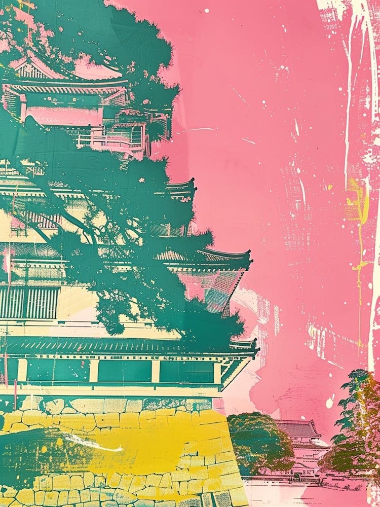 Japanese Traditional Castle Pink Silkscreen 2