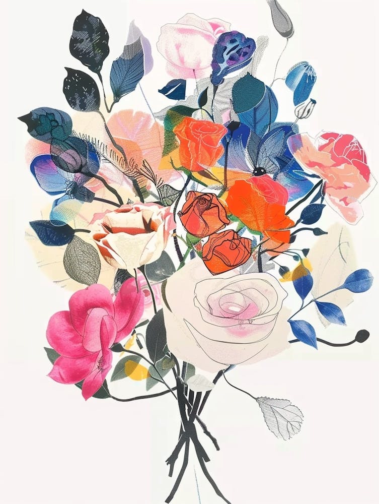 Rose 2 Collage Flower Bouquet