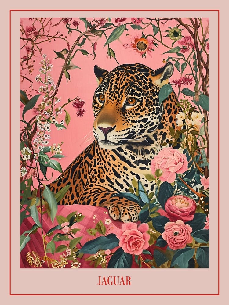 Floral Animal Painting Jaguar 3 Poster
