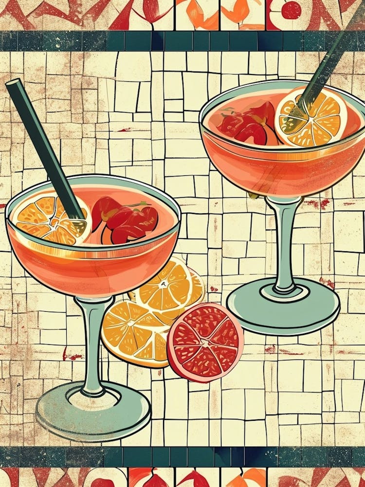 Singapore Sling Cocktail On A Tiled Background