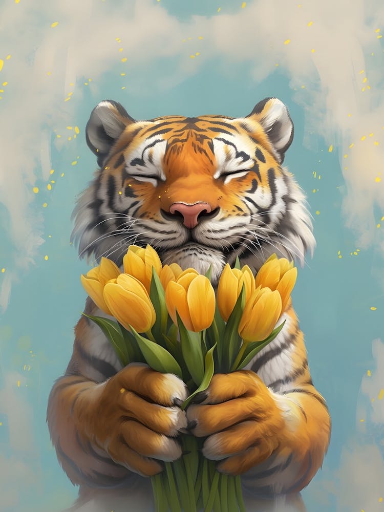 Tiger With Tulips