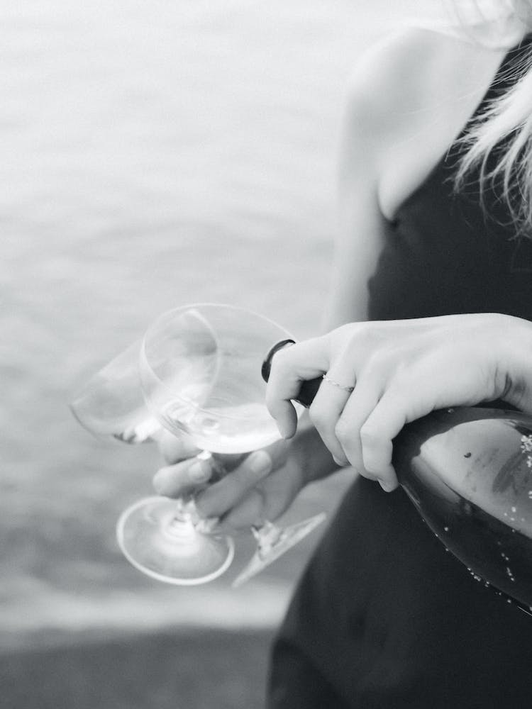 Champagne Drink Black White Woman 3x4