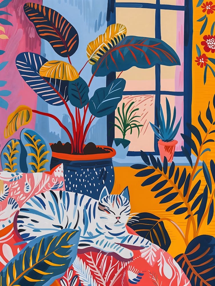 Matisse Inspired, Cat In The Window, Fauvism Style 1