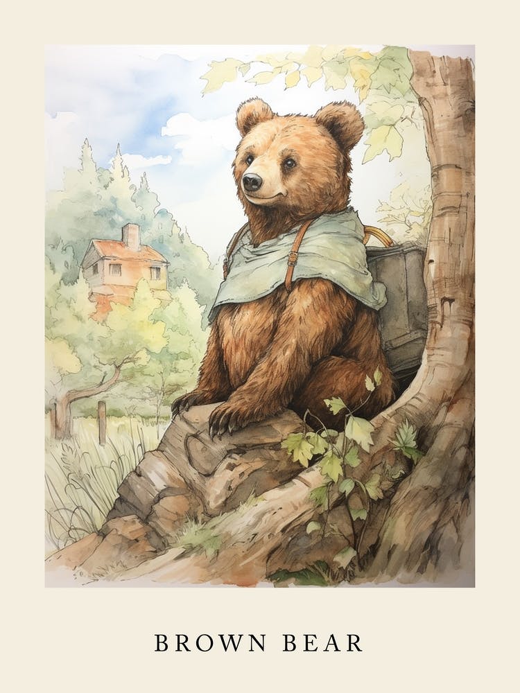 Beatrix Potter Inspired  Animal Watercolour Brown Bear 1
