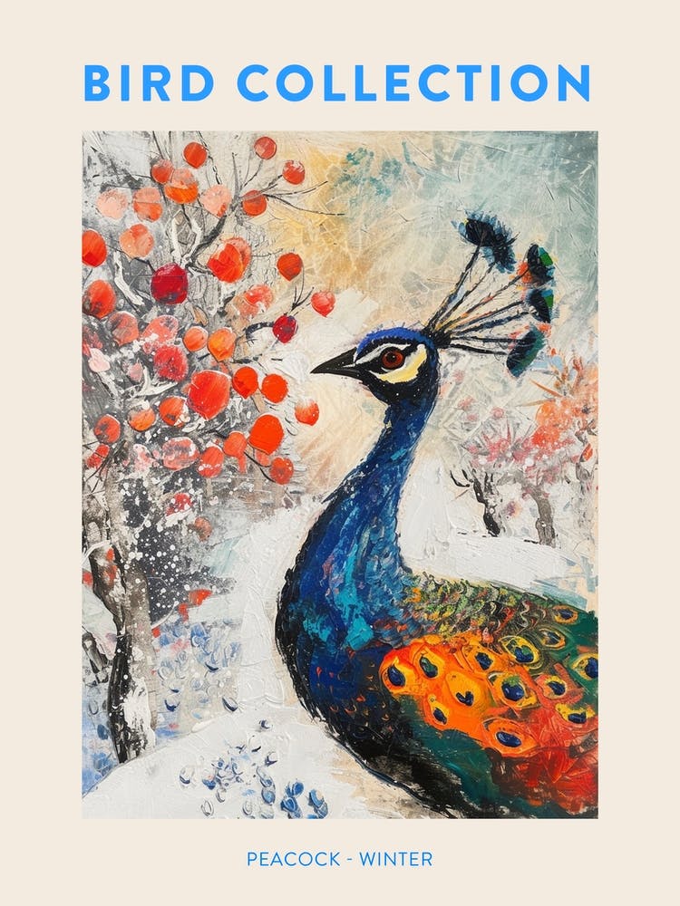 Peacock In A Winter Setting Painting 2 Poster