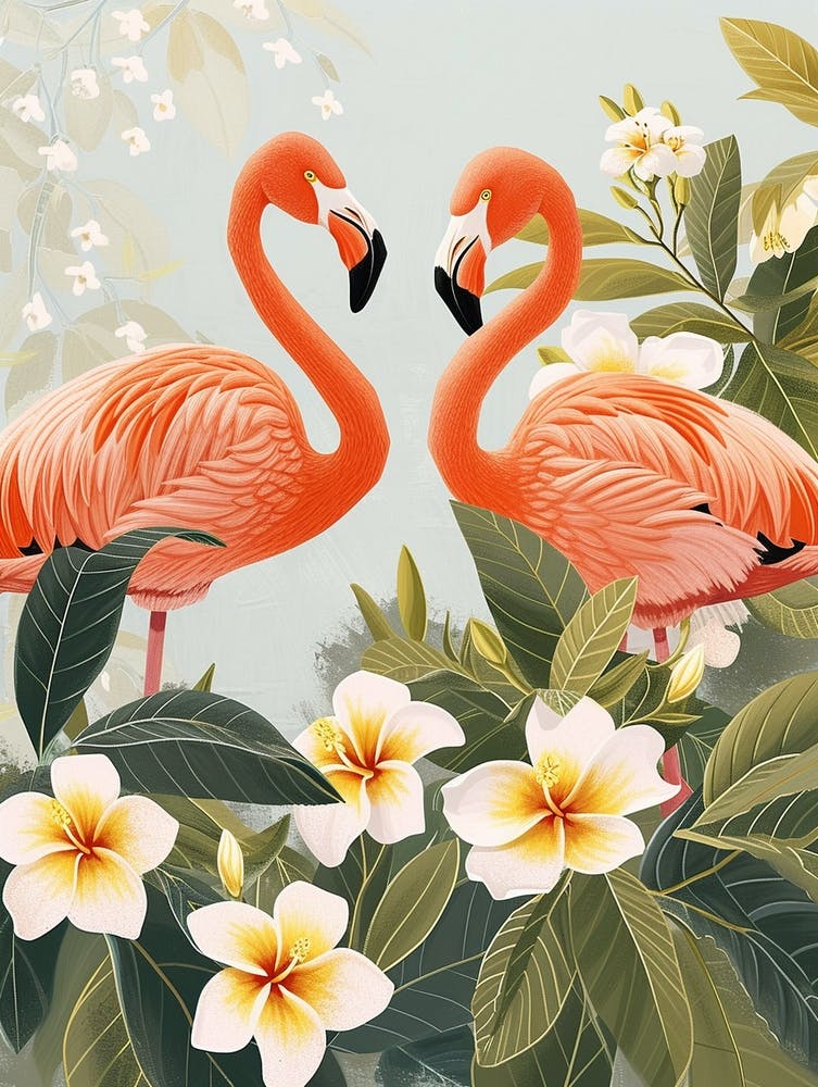 Andean Flamingo And Plumeria Minimalist Illustration 4
