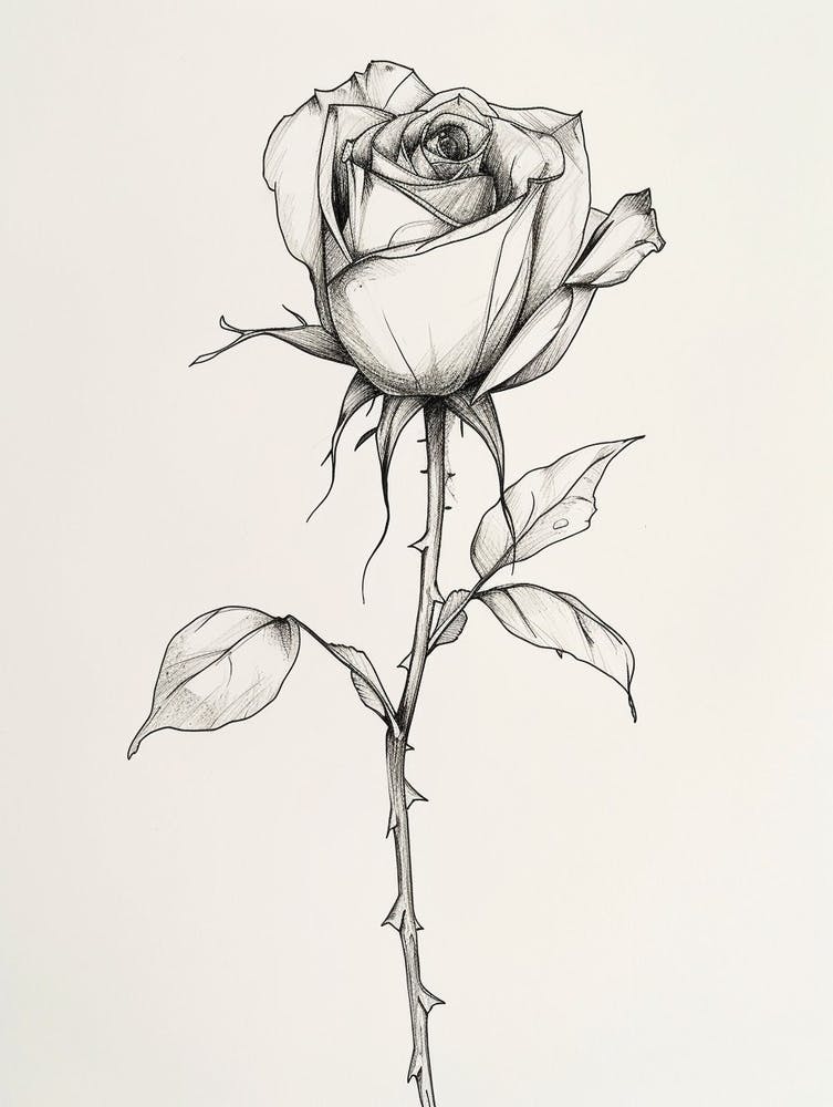 English Rose Black And White Line Drawing 20
