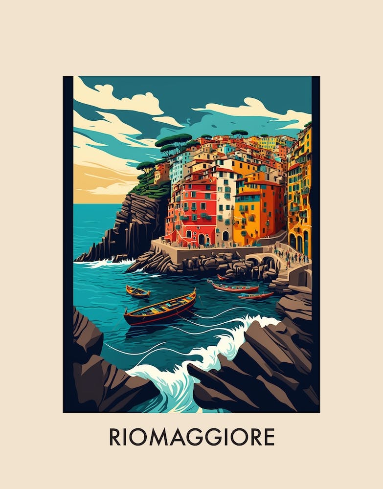 Riomaggiore, Italy Vintage Travel Poster
