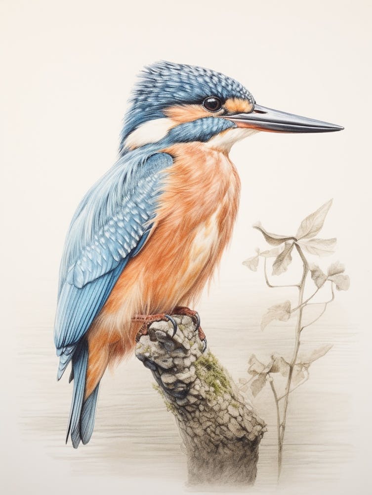 Vintage Bird Drawing Kingfisher 2