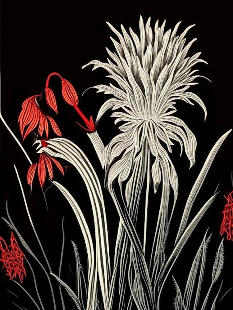 Red Hot Poker Wildflower Linocut