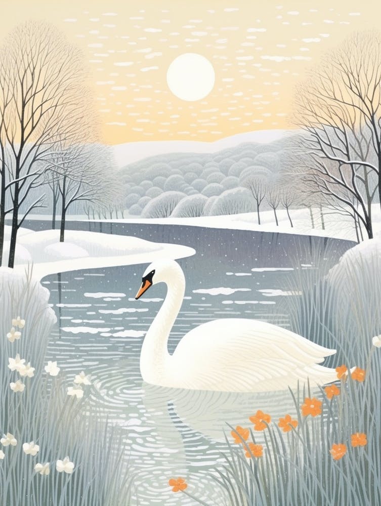 Winter Bird Painting Swan 1