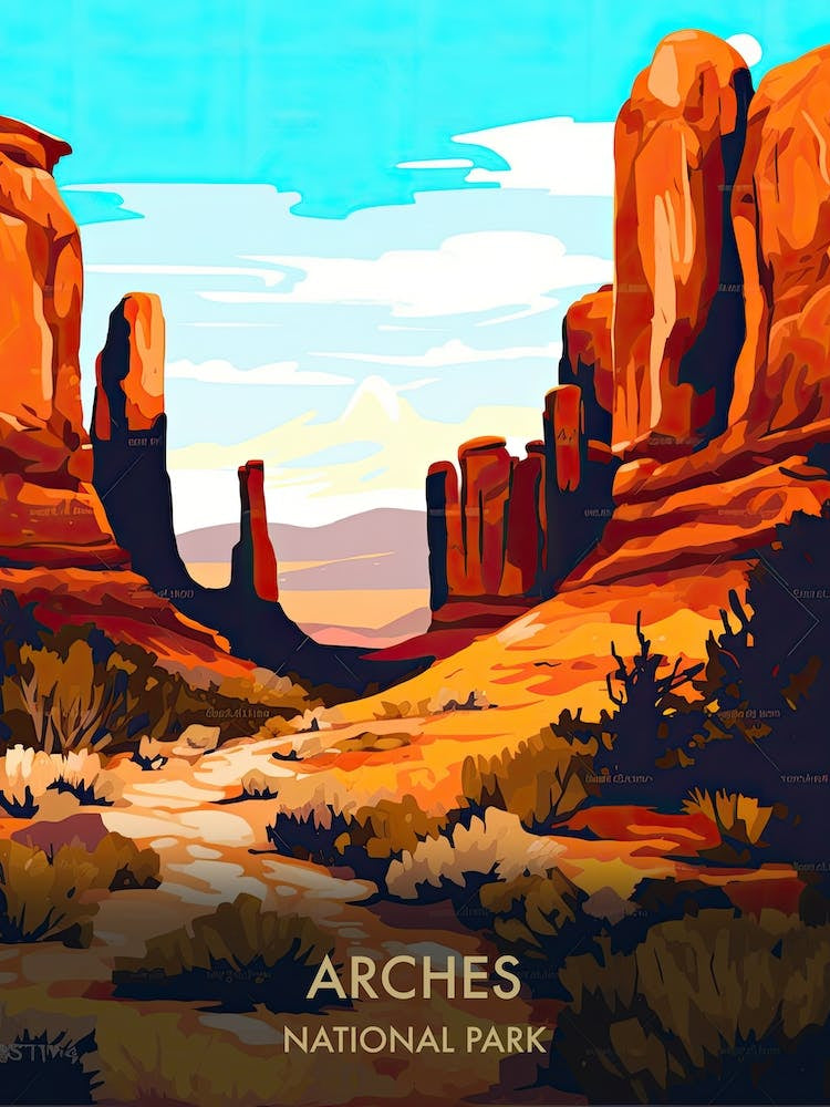 Arches National Park Travel Poster Illustration Style 1