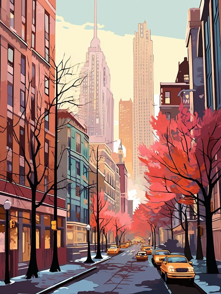 Vintage Winterreise-Illustration New York City USA 2