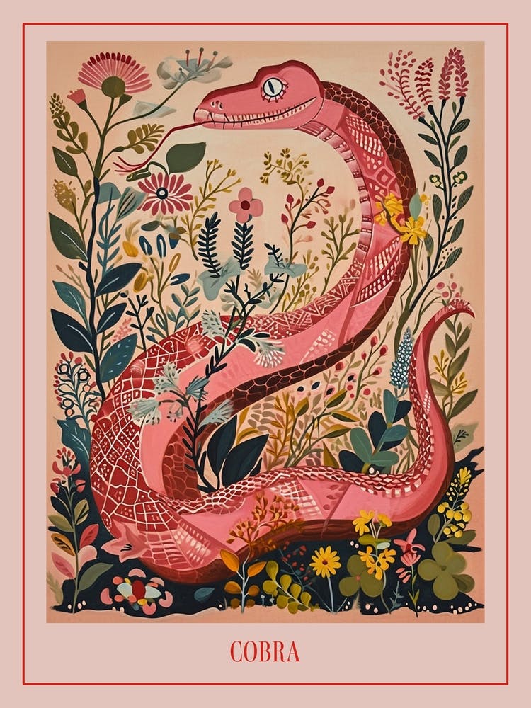 Floral Animal Painting Cobra 5 Poster
