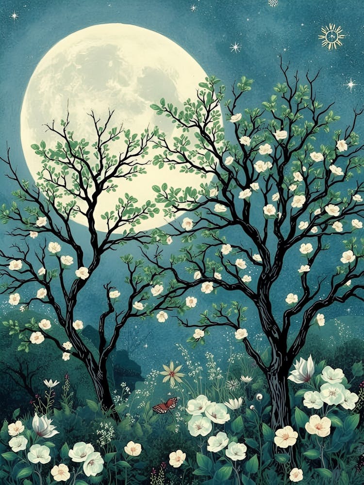 Full Moon With Flowers