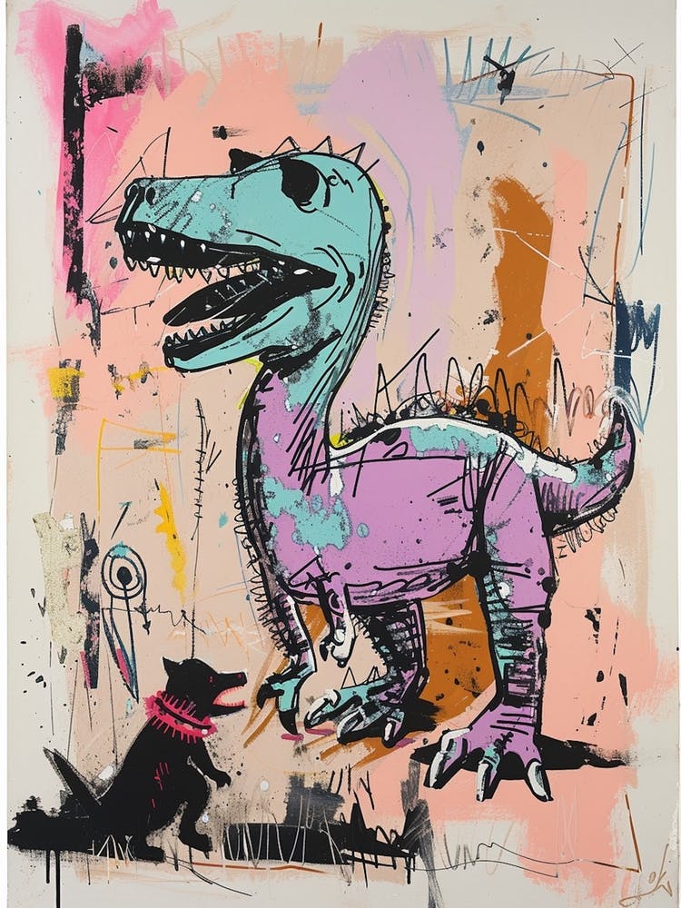 Dinosaur With Pet Blue Purple Pink 4