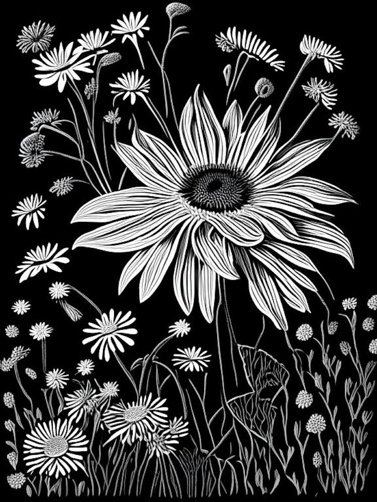 Daisy Wildflower Linocut 1