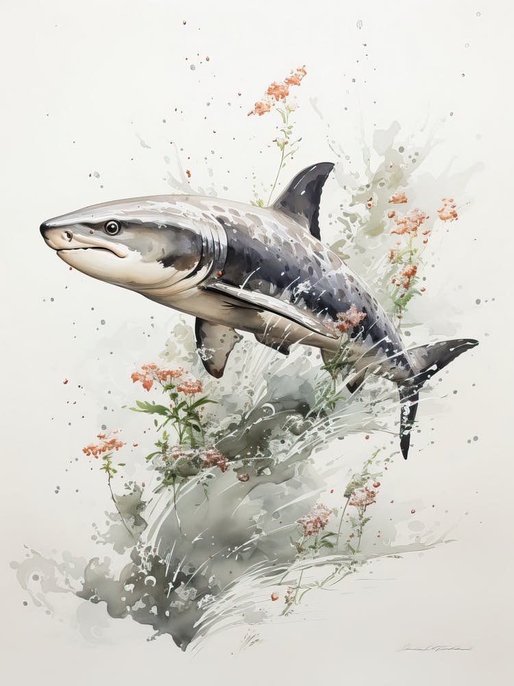 A Shark, Japanese Brush Painting, Ukiyo E, Minimal 2