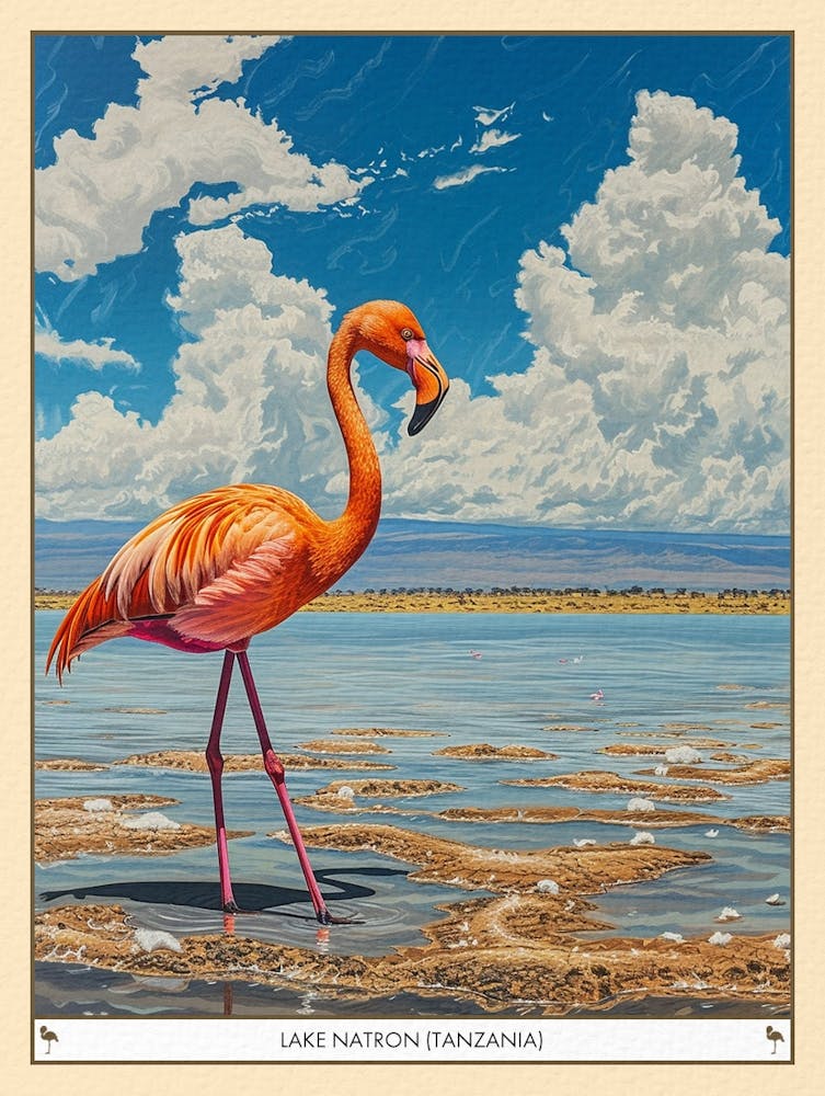 Greater Flamingo Lake Natron Tanzania Tropical Illustration 5 Poster