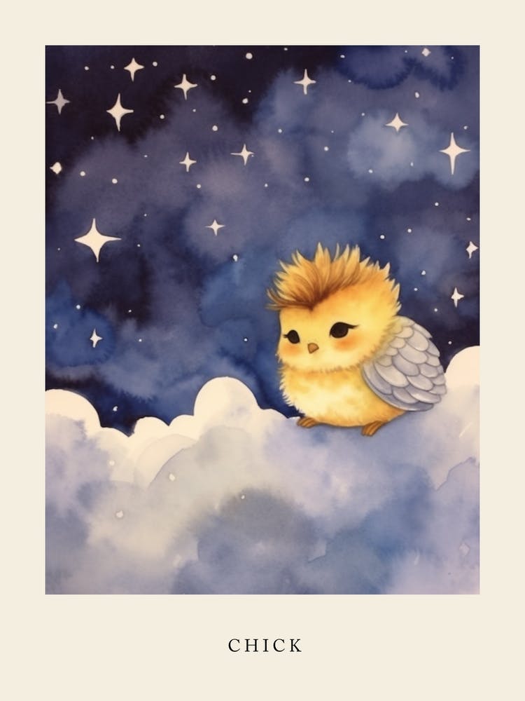 Baby Chick Sleeping In The Clouds Nursery Poster