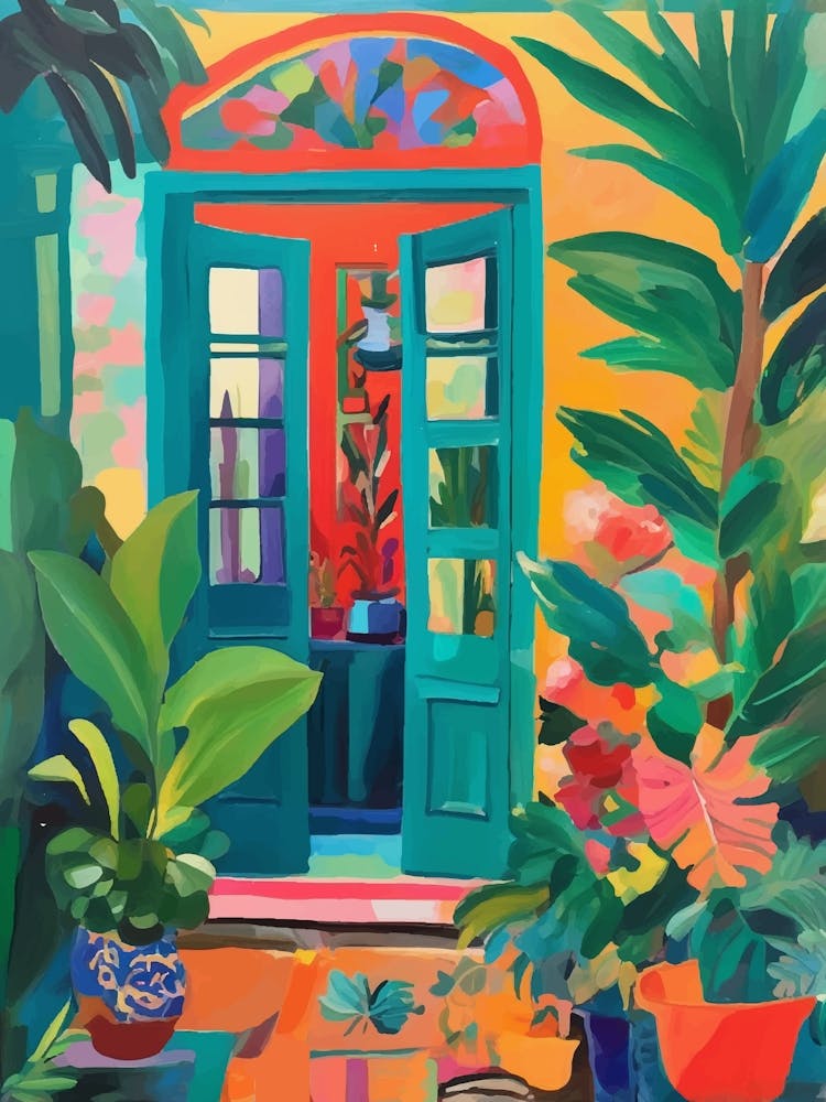 Tropical house Door and bright plants