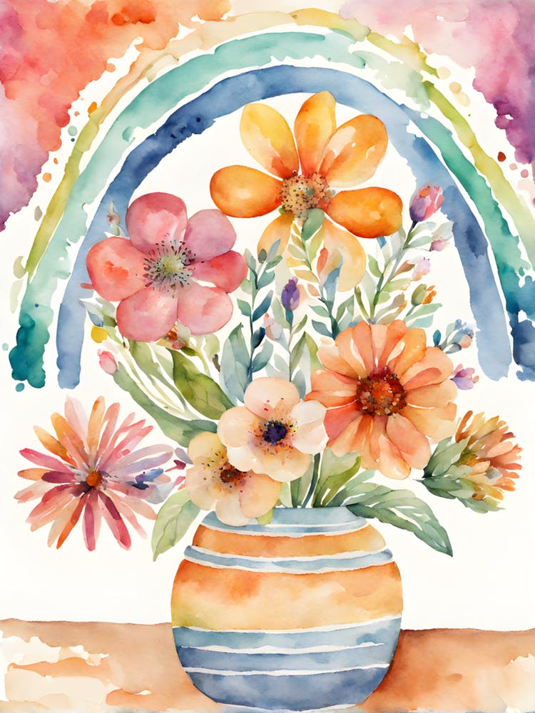 Rainbow Flowers In A Vase