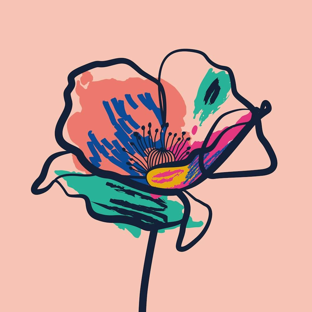 Poppy Flower Minimal Line Art Pink 1