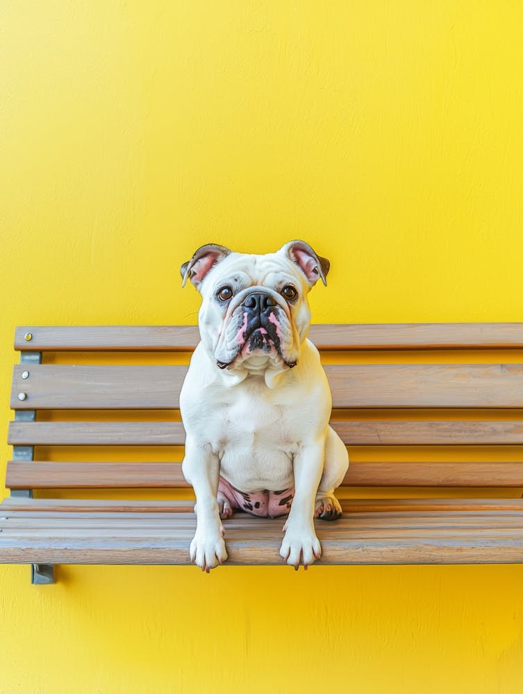 Bulldog Sitting On A Bench.Generated AI. Wall 1