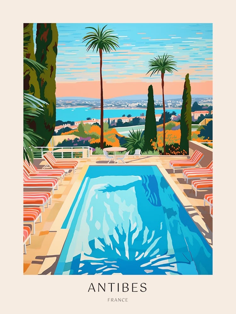 Antibes, Frankreich 2 Mid-Century Modern Pool-Poster