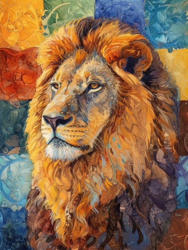 Southwest African Lion Lion In Different Seasons Fauvist Painting 4