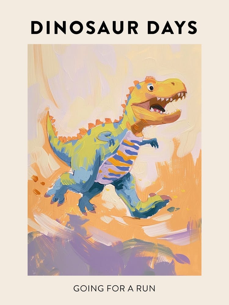 Dinosaur Going For A Run Poster