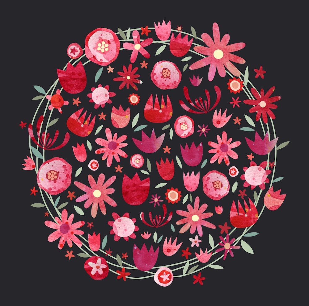 Watercolor Floral Circle Dark