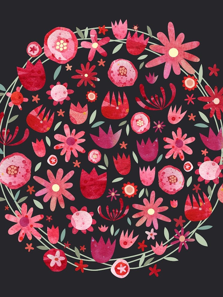 Watercolor Floral Circle Dark