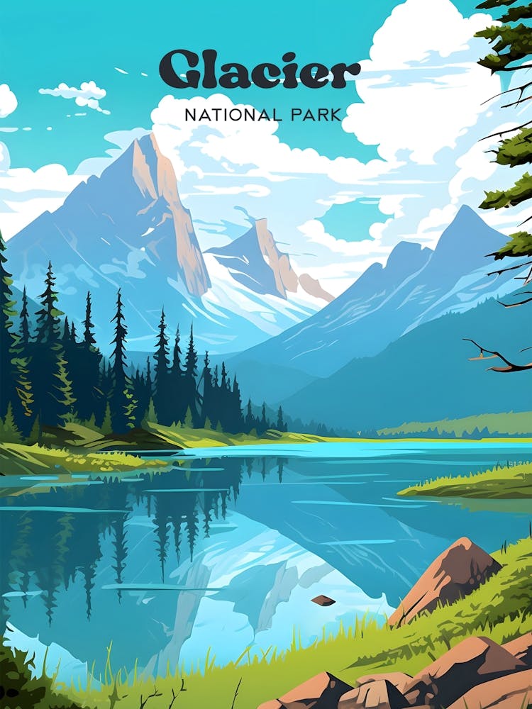 Glacier National Park Montana Nature Modern Travel Art