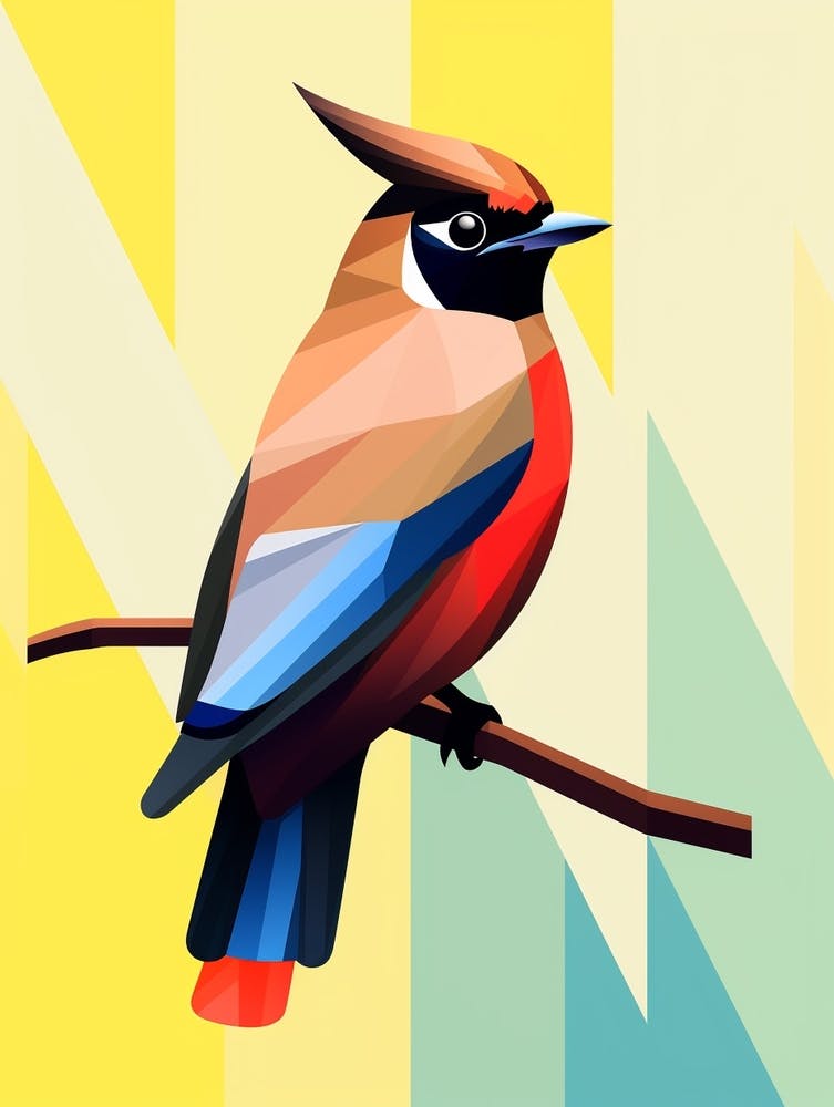 Colourful Geometric Bird Cedar Waxwing 4