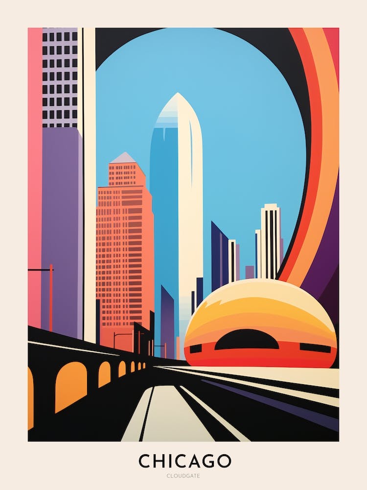 Cloudgate Chicago - Affiche de voyage colorée