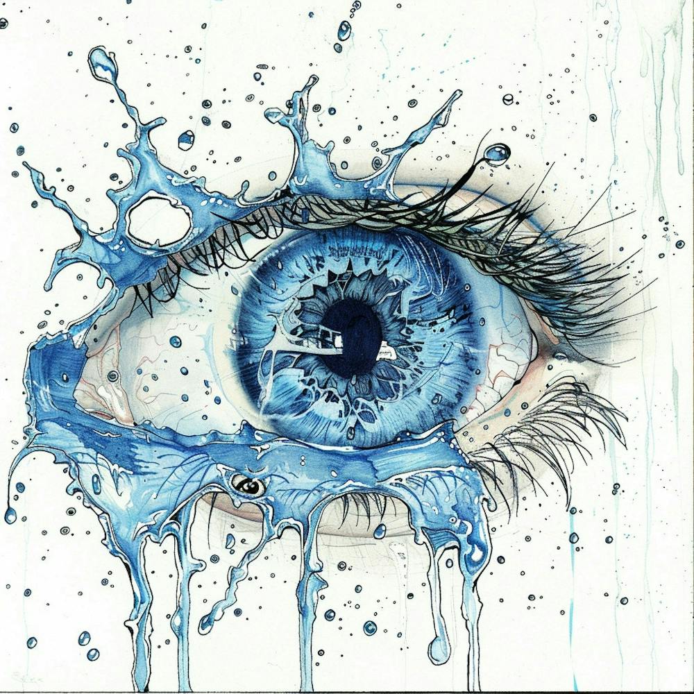Blue Eye Water Splashes Crying