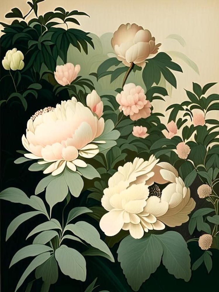 Lower Gardens Peonies 2 Vintage Sketch