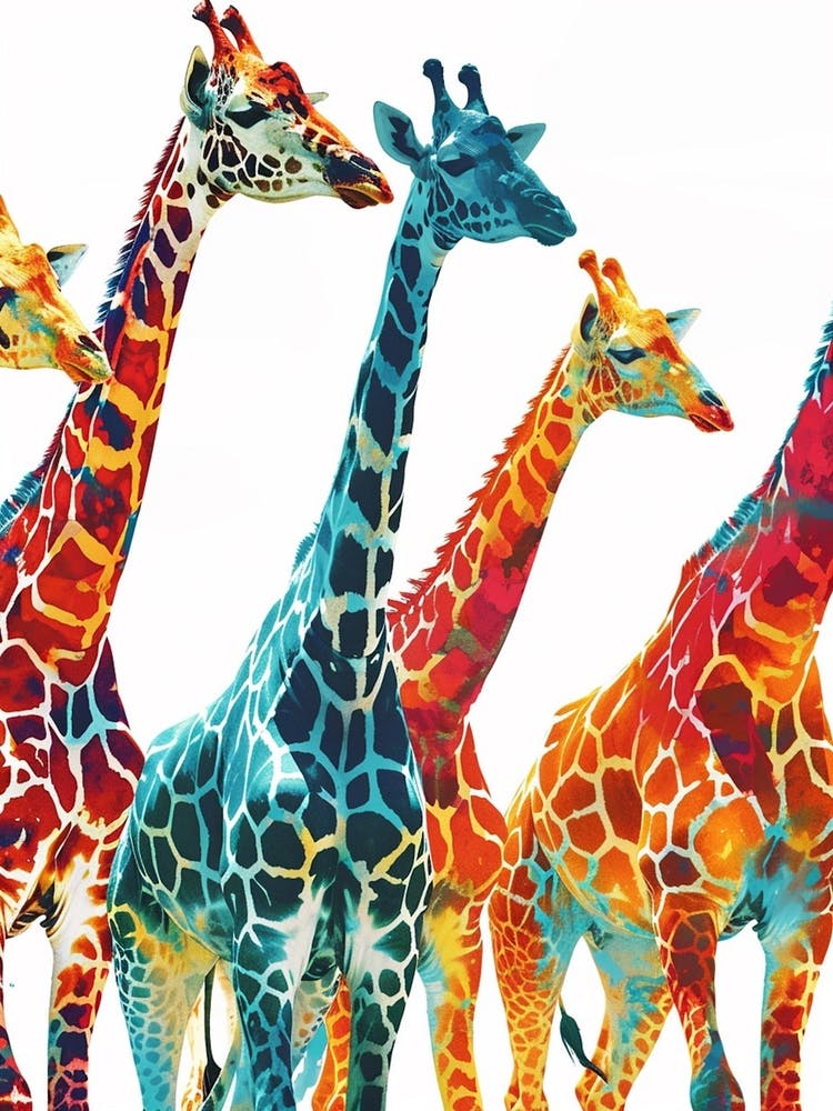 Herd Of Giraffes Orange & Blue Watercolour
