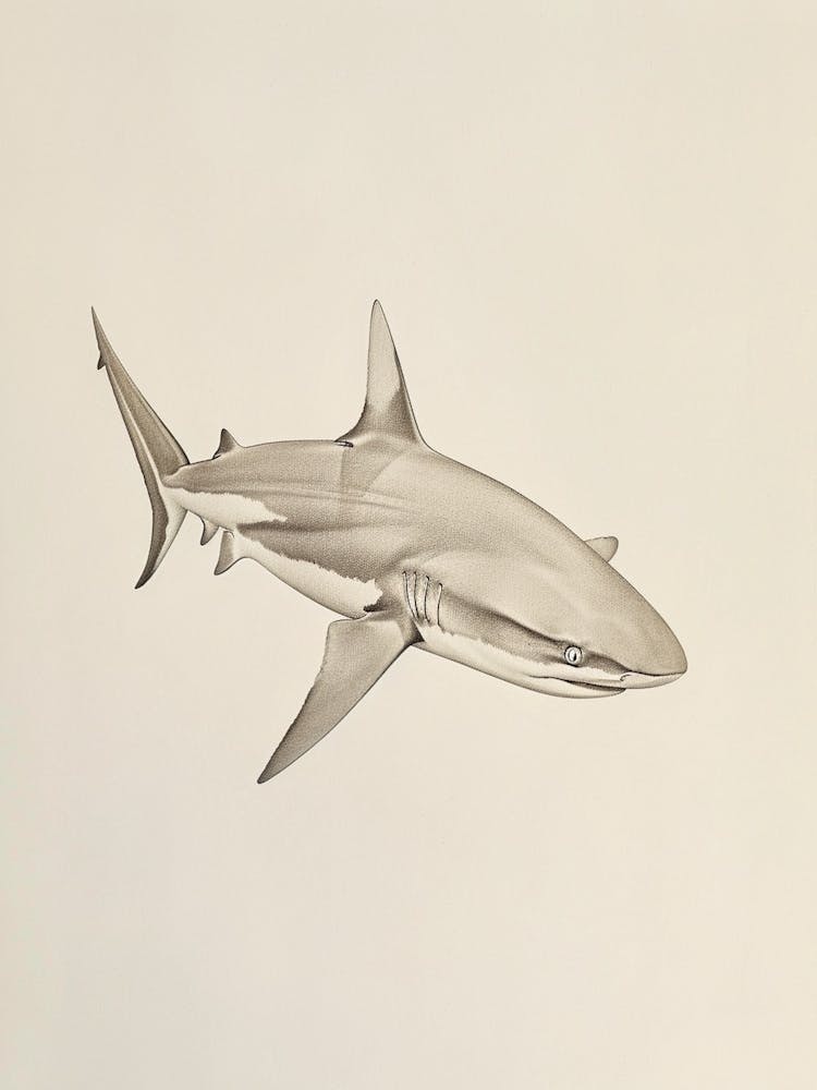 White Tip Reef Shark Vintage Illustration 2
