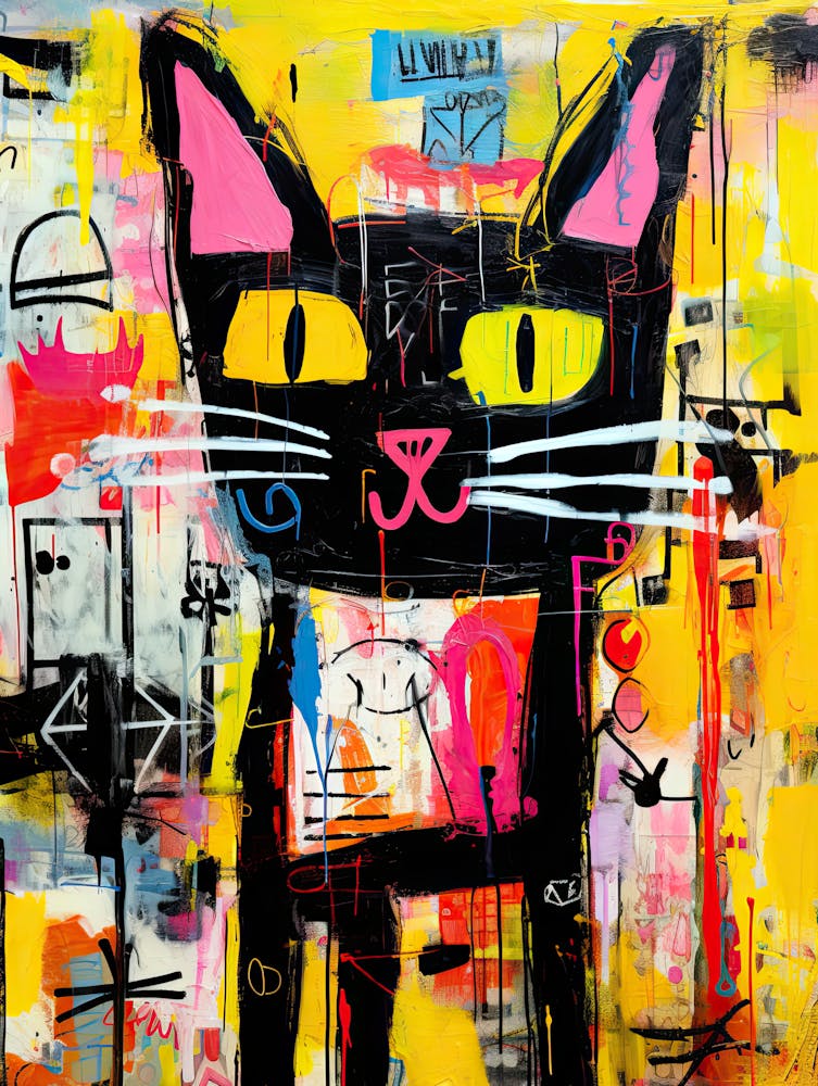 Cat-astrophic Street Art: Basquiat's style Neo-expressionism