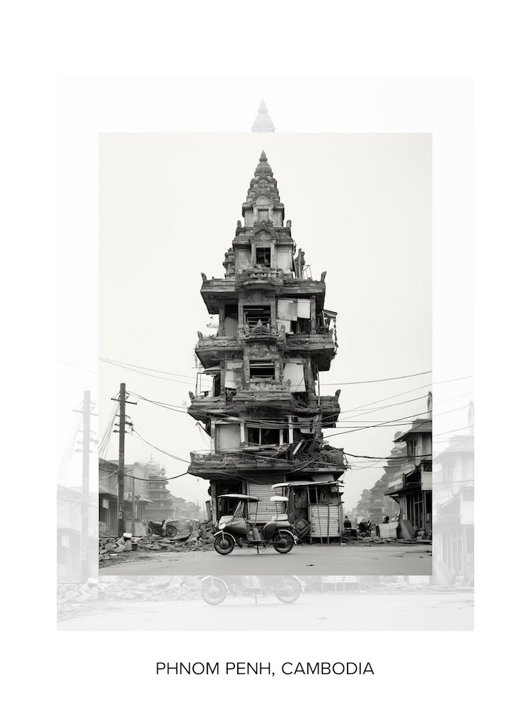 Poster Of Phnom Penh, Cambodia, Black And White Old Photo 1